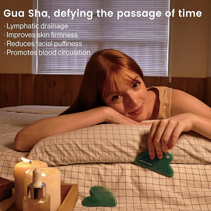 Rena Chris Gua Sha Facial Tool, Natural Jade Stone Body Gua sha with Exquisite Wooden Box, Large Guasha Suitable for Face Lifting, Puffiness Reducing and Whole-Body Massage, Skin Care Massager