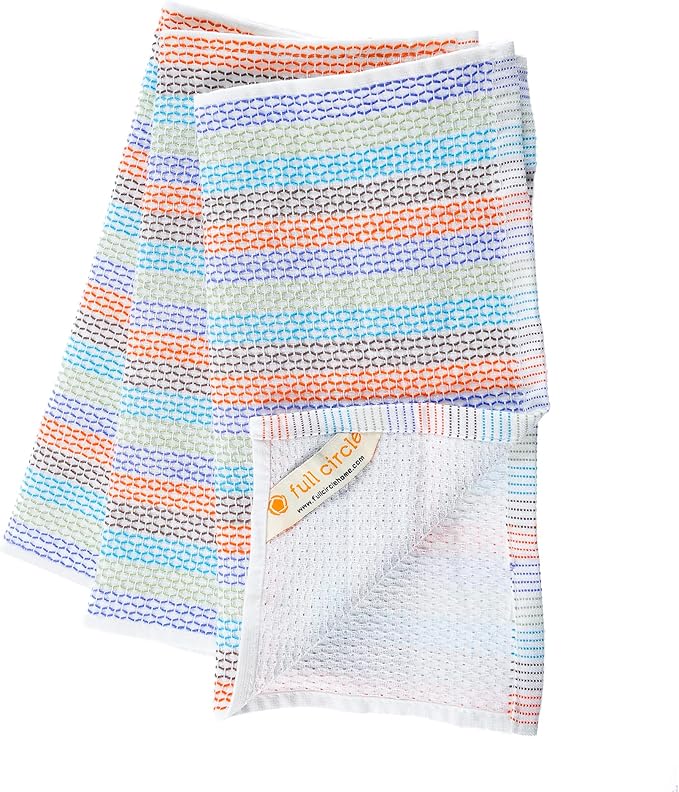 Full Circle Tidy 100% Organic Cotton Dish Cloths, Set of 3, Multicolored
