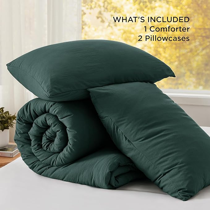 Bedsure California King Size Comforter Set, Forest Green Soft Prewashed Bedding for All Seasons, 3 Pieces GentleSoft™ Bed Set, 1 Lightweight Comforter (104"x96") and 2 Pillowcases (20"x36")