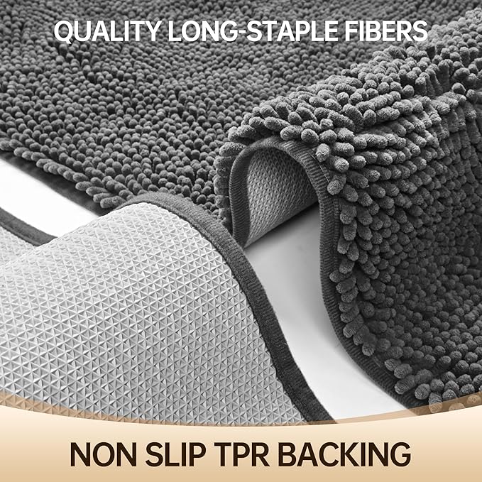 Amyracel Bathroom Rug Mat 48x72, Thick Soft Quick Dry Absorbent Chenille Bath Rug, Rubber Back Non Slip Machine Washable Bath Mat for Bathroom Shower Tub Floor