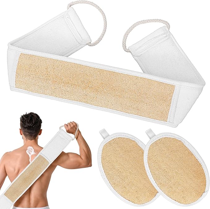 Natural Loofah Back Scrubber for Shower Back Exfoliator Luffa Exfoliating Bath Strap loofah Backs Scrubbers Baths Sponge Bath Shower Scrubber for Men and Women Deeply Clean Invigorate Your Skin