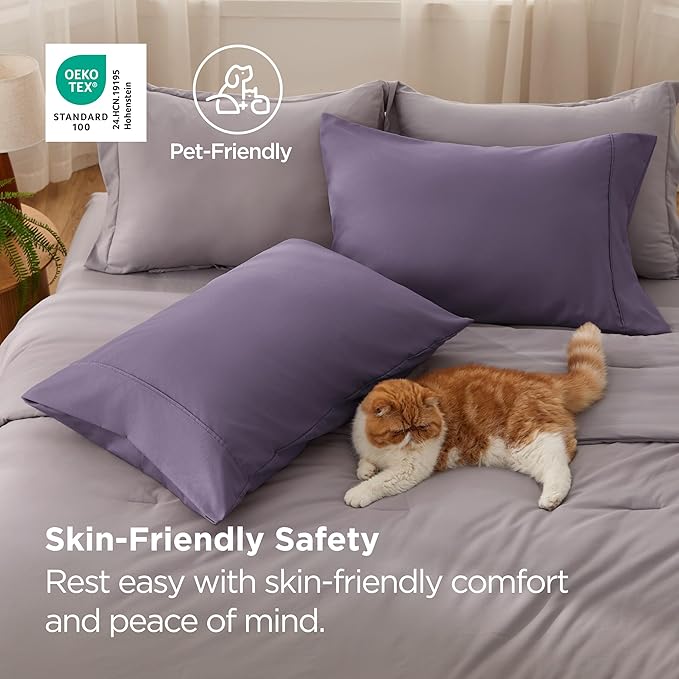 Bedsure King Size Pillow Cases Set of 2 - Grayish Purple Brushed Microfiber Pillowcases 2 Pack, Super Soft Pillow Case Cover with Envelope Closure, Wrinkle, Fade and Stain Resistant, 20x36 Inches