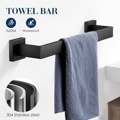 10-Pieces Towel Racks for Bathroom, Matte Black Bathroom Accessory Set, Stainless Steel Black Bathroom Accessories, SUS304 Stainless Steel Wall Mounted, Bath Towel Bar Set