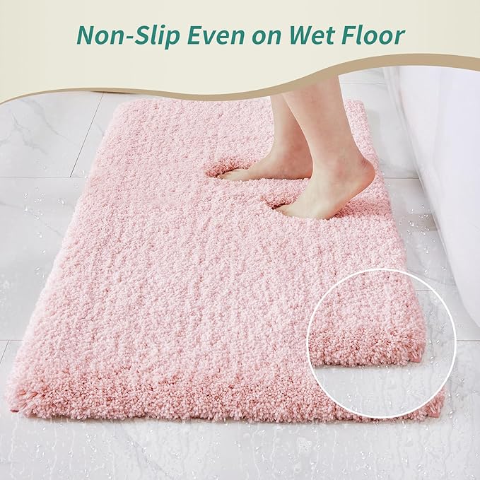 Bathroom Runner Rug 24x70 Pink Non Slip Fluffy Long Bath Mat for Bathroom Floor Washable Plush Luxury Bath Rug for Tub Absorbent Shower Sink Mat Bedside Rug