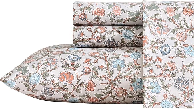 Wrangler - King Bed Sheets, Ultra-Soft & Lightweight Bedding with Matching Pillowcases, Lightweight Bed Set for All Season Comfort, Oeko-Tex Certified (Westward Floral Beige)