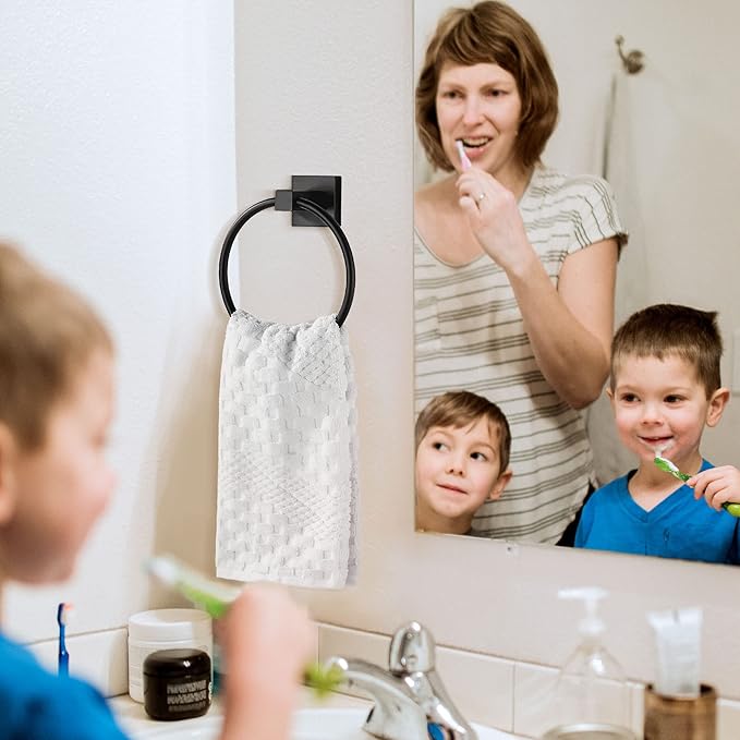 FORBATH Black Toilet Paper Holder Towel Ring, Black Bathroom Hardware, Hand Towel Holder Toilet Paper Roll Holder Set, Wall Mounted Stainless Steel Bathroom Accessories, 2 PCS