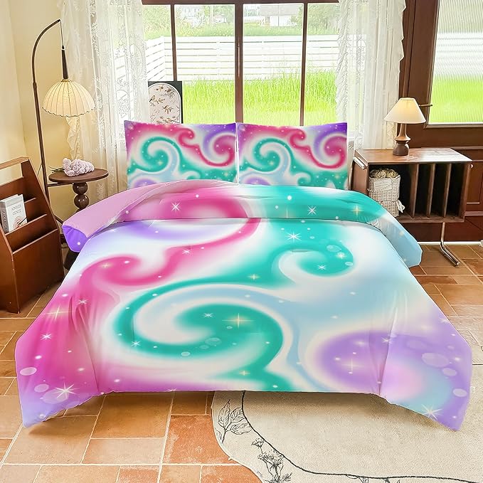Girls Full Size Bedding Sets Rainbow Bedding – 5 Piece Comforter Set Full, Gradient and Colorful Galaxy Comforter for All-Season – Machine Washable, Durable – Gift Idea for Boys and Girls Room