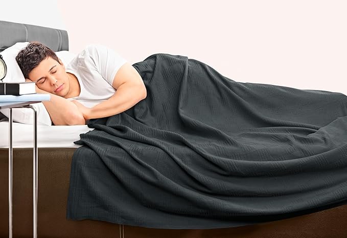 Utopia Bedding Smoke Gray 100% Cotton Blanket [Twin Size - 90x72 Inch] 350GSM Lightweight, Soft and Breathable Thermal Dorm Bed Blanket for All Seasons