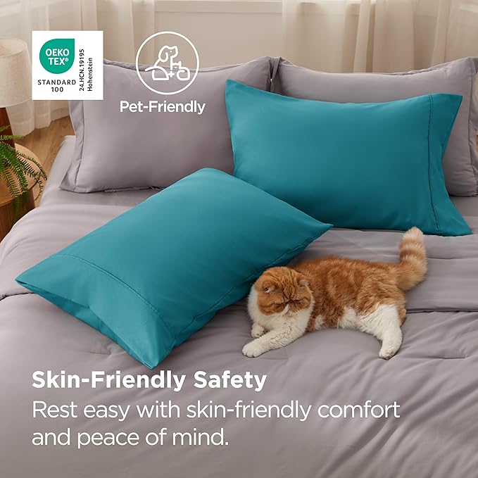 Bedsure King Size Pillow Cases Set of 2 - Teal Brushed Microfiber Pillowcases 2 Pack, Super Soft Pillow Case Cover with Envelope Closure, Wrinkle, Fade and Stain Resistant, 20x36 Inches
