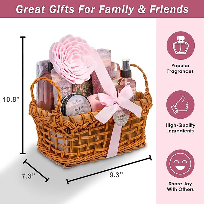 Spa Baskets For Women - Luxury Bath Set With Lavender & Tea Tree Oil - Spa Kit Includes Wash, Bubble Bath, Lotion, Bath Salts, Body Scrub, Hand Cream, Shower Puff, Bathbombs, Soap and Towel