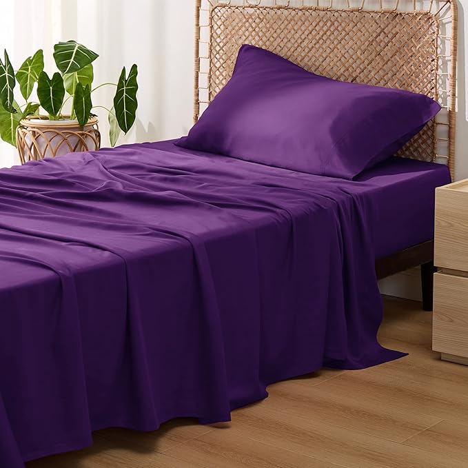 Bedsure Cooling Sheets Twin XL, Rayon Derived from Bamboo, Breathable & Soft Twin XL Sheet Sets, Deep Pocket Up to 16 Inches, Hotel Luxury Silky Dorm Bedding for Hot Sleepers, Plum