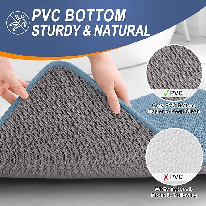 OLANLY Thick Memory Foam Bath Mat Rug 44x24, Extra Soft Absorbent Bathroom Rug, Quick Dry Bath Mats, Non-Slip, Machine Washable Carpet for Bathroom, Tub and Shower, Home Decor Accessories, Airy Blue