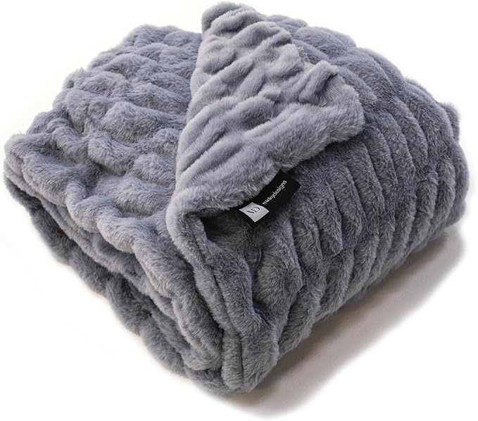 Minky Designs Ash Gray Minky Blanket – Ultra Soft Faux Fur Throw Blanket for Couch, Bed & Home – Fluffy, Warm & Luxurious – Chic Collection (Medium, 50x60)