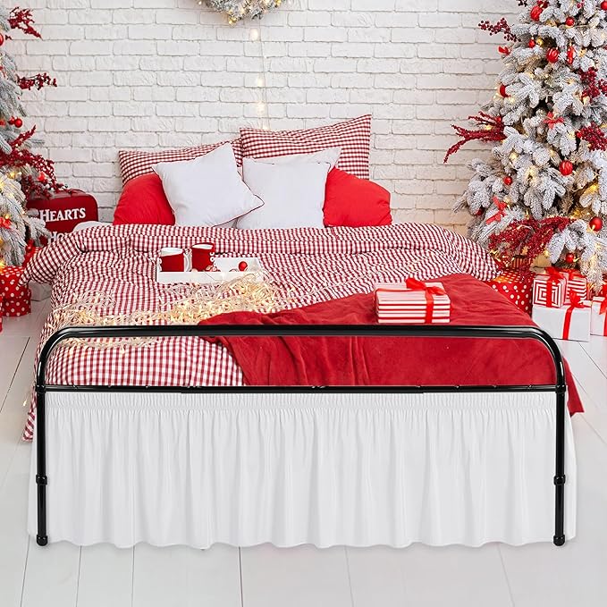 Biscaynebay Wrap Around Bed Skirts with Split Corners for King Beds 18" Drop, White Adjustable Elastic Dust Ruffles Easy Fit Wrinkle Resistant Silky Luxurious Fabric Machine Washable