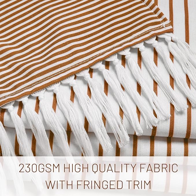 Awellife Boho Orange Shower Curtain for Bathroom Farmhouse Cotton Stripe Tassel Shower Curtain Natural Texture 72" L x 84" W