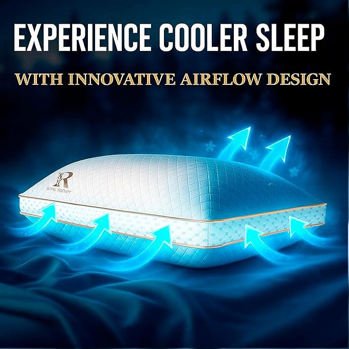 Royal Therapy 2-Pack Queen Memory Foam Pillow, Adjustable Shredded Odor-Free Pillow for Neck & Shoulder Pain Relief, Support for Back, Stomach, Side Sleepers, AirFlowPRO