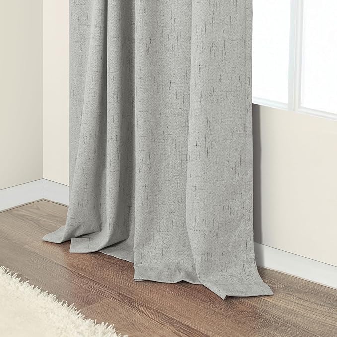 Pitalk 54 Inch Curtains 2 Panel Set 100% Blackout Linen Textured Room Darkening Thermal Insulating Curtain for Bedroom Winter Summer Heat Blocking Draft Kitchen Bathroom 54 Inches Long Light Grey Gray