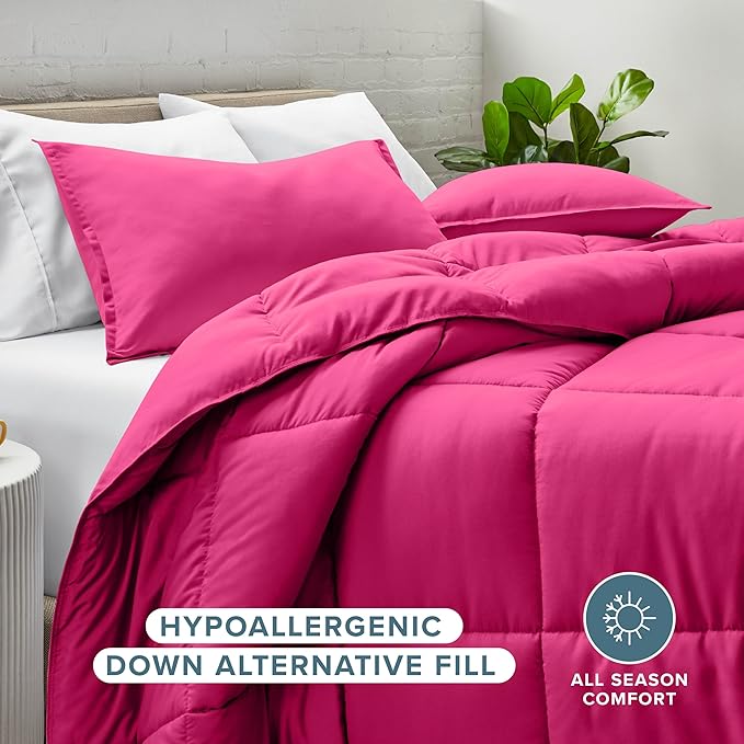 Bare Home Comforter Set - Full Size - Ultra-Soft - Goose Down Alternative - Premium 1800 Series - All Season Warmth (Full, Pink)
