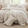 Bedsure Beige King Size Comforter Set - 4 Pieces Pinch Pleat Bed Set, Down Alternative Bedding Sets for All Season, 1 Comforter, 2 Pillowcases, 1 Decorative Pillow