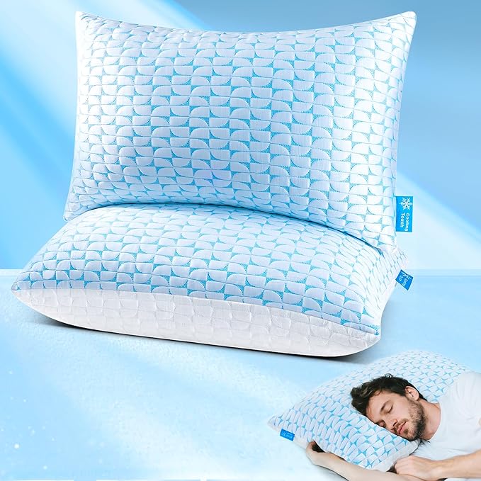 QUTOOL Firm Pillow Shredded Memory Foam(Adjustable Loft), Cooling Pillows for Side, Back, and Stomach Sleepers, Queen Size Set of 2, Washable Cover, CertiPUR-US Certified, Christmas Sleeping Gifts