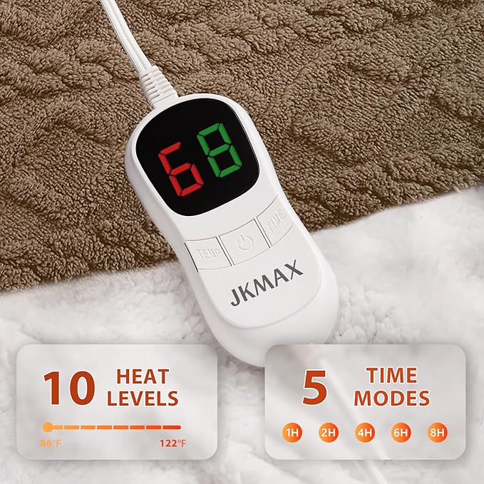 Heated Electric Blanket Full Size-72"x84" Heating Blanket with 10 Heating Levels & 5 Time Settings Over-Heat Protection，Winter Warmer for Adults with ETL Certification（Beige）
