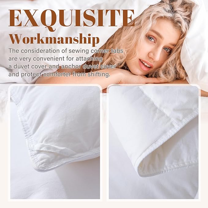 Cosybay Queen Size Feather Down Fiber Comforter - Ultra Fluffy 100% Cotton Duvet Insert, All Season Hotel Luxury Bedding with Corner Tabs, 90"x90" White
