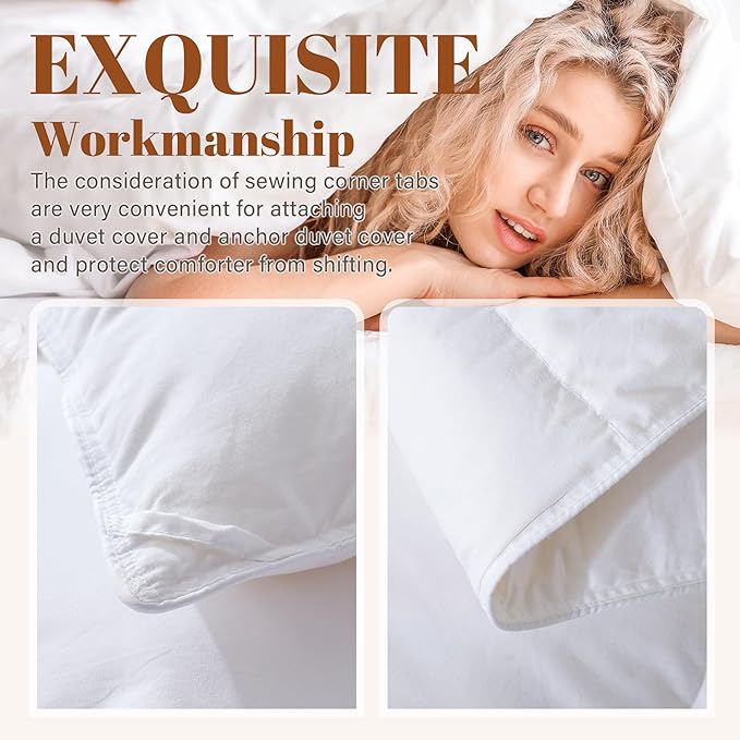 Cosybay Heavyweight Twin Size Feather Down Fiber Comforter - White Thicker Winter Duvet Insert, Ultra Soft 100% Cotton Cover, Luxury Hotel Bedding with Corner Tabs, 68"x90"