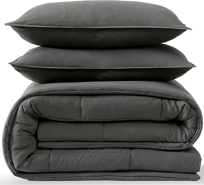 UGG Full/Queen Comforter Set with 2 Pillow Shams, Lightweight Down Alternative Blanket, Reversible Cozy Warm All Season Washable, Hypoallergenic Bedding Set, Charcoal Grey (Leonora)