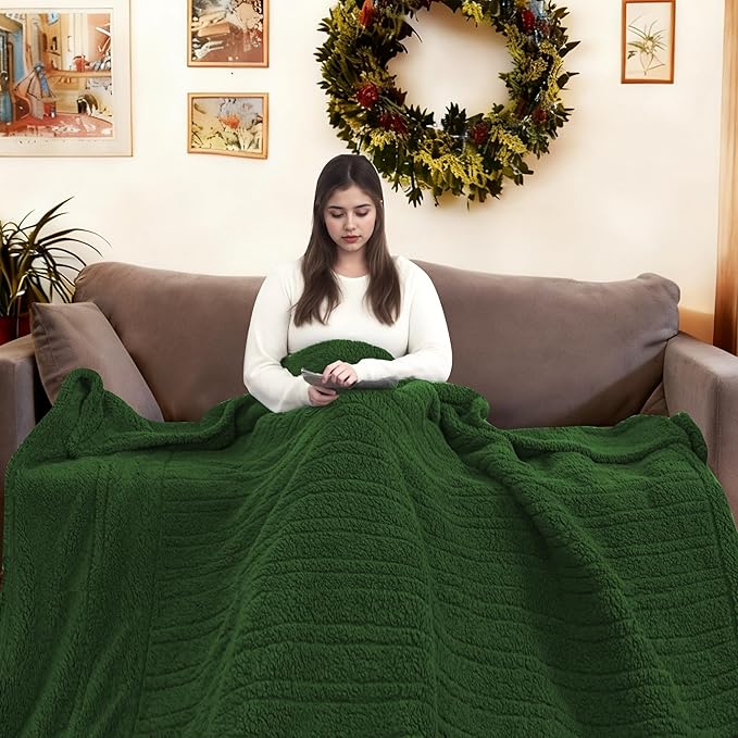 Electric Heated Blanket 6 Heating Settings & 10H Auto Off Full 72×84 Double Sided Plush Sherpa Ultra-Soft Warm Thick, Machine Washable, Fast Heating, Home Office, Green