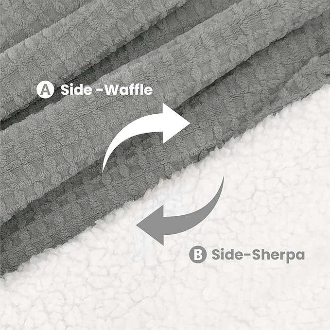 Heated Blanket Electric Blanket Queen Waffle,84x90 Inches Sherpa Fleece Fast Heating Blanket 6 Heating Levels & 10 Hours Auto Off ETL Certification, Grey Queen