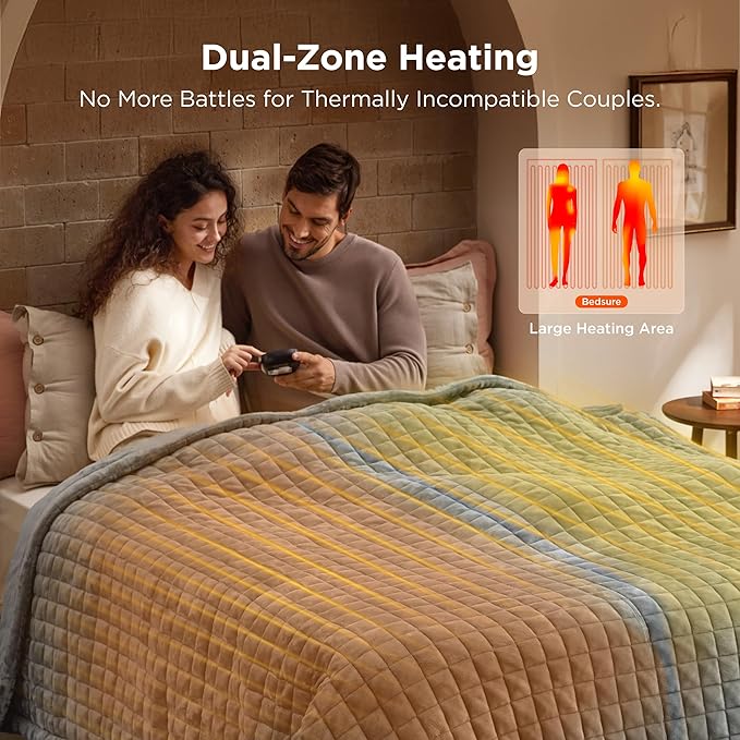 Bedsure Electric Blanket Queen Size - Dual Control Heated Weighted Blanket Queen with 10 Heat Settings, Fast Heating with 10 Time Settings (84x90 inches, Formal Gray)