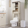 RedLemon Farmhouse Over The Toilet Storage Cabinet, 68" Tall Bathroom Cabinet with Sliding Barn Doors & Adjustable Shelves, Rustic Antique White