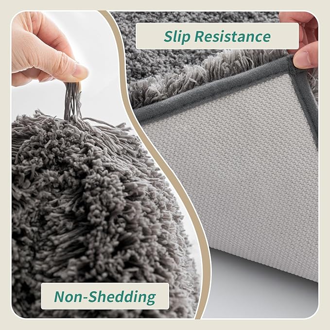 Small Bathroom Rugs 17x24 Non Slip Dark Grey Fluffy Bath Mat for Bathroom Floor Machine Washable Plush Luxury Bath Rug for Tub Soft Shaggy Absorbent Shower Mat