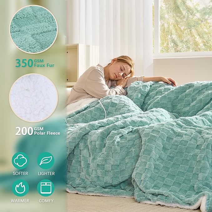 Electric Blanket, Heated Blanket with 6 Heat Levels & 10 Hours Auto Off, Soft Checked Flannel Fast Heating Blanket with ETL & FCC Certification (Green, 90"X100")