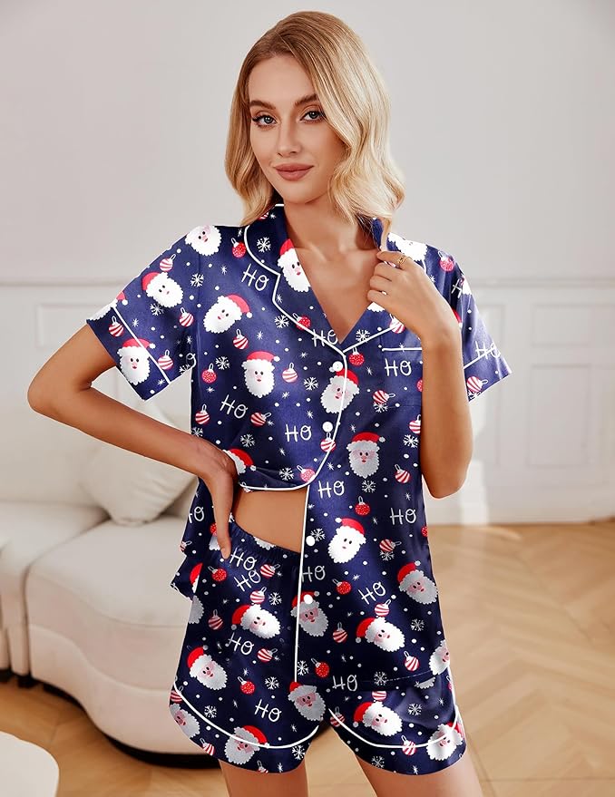 Ekouaer Pajamas for Women Set Silk Satin Pjs Shorts Sleepwear 2 Piece Loungewear S-XXL