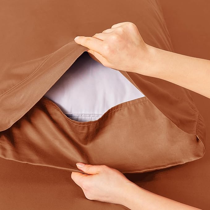 Bedsure Cooling Sheets Twin, Rayon Derived from Bamboo, Breathable & Soft Twin Sheets Set, Deep Pocket Up to 16 Inches, Hotel Luxury Silky Bedding for Hot Sleepers, Burnt Orange