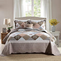HoneiLife Quilt Set King Size - 3 Piece Microfiber Reversible Bedspreads Patchwork Coverlet Floral Bedding Set All Season Quilts- Splicing Mocha Rose