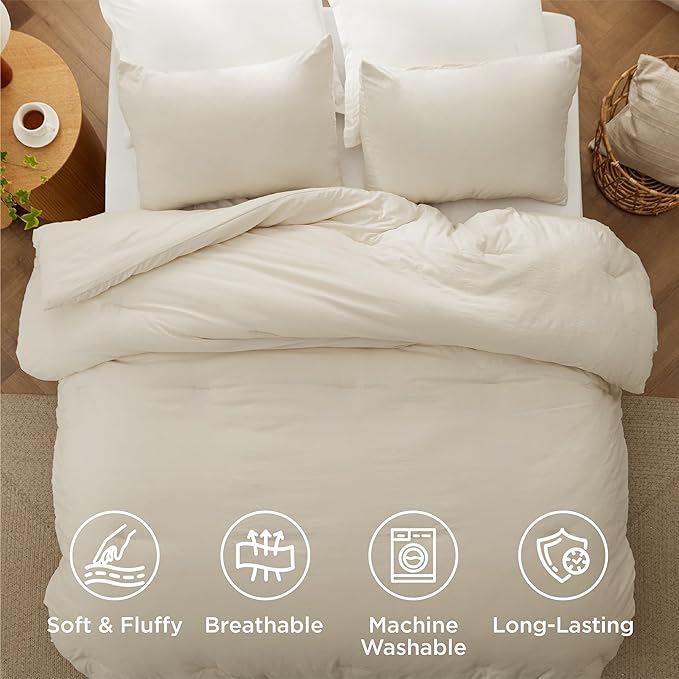Bedsure California King Size Comforter Set, Cream Soft Prewashed Bedding for All Seasons, 3 Pieces GentleSoft™ Bed Set, 1 Lightweight Comforter (104"x96") and 2 Pillowcases (20"x36")