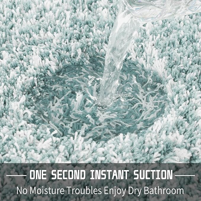Yimobra Bath Rugs for Bathroom 32x20, Ultra Soft and Water Absorbent Bath Mats, Non Slip Plush Shower Mat, Microfiber Thick Matts for Bathroom Floor/Tub, Machine Washable, Sky Light Blue and White