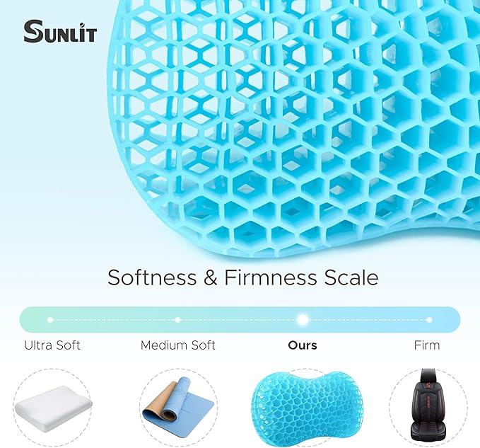 Sunlit Bath Jello Gel Bath Pillows, Lumbar Pillow for Bathtub, Back Support Pillow, Gel Pillow with Non-Slip Suction Cups for Lumbar, Back Rest Support, Fits Curved or Straight Back Tubs, Aqua