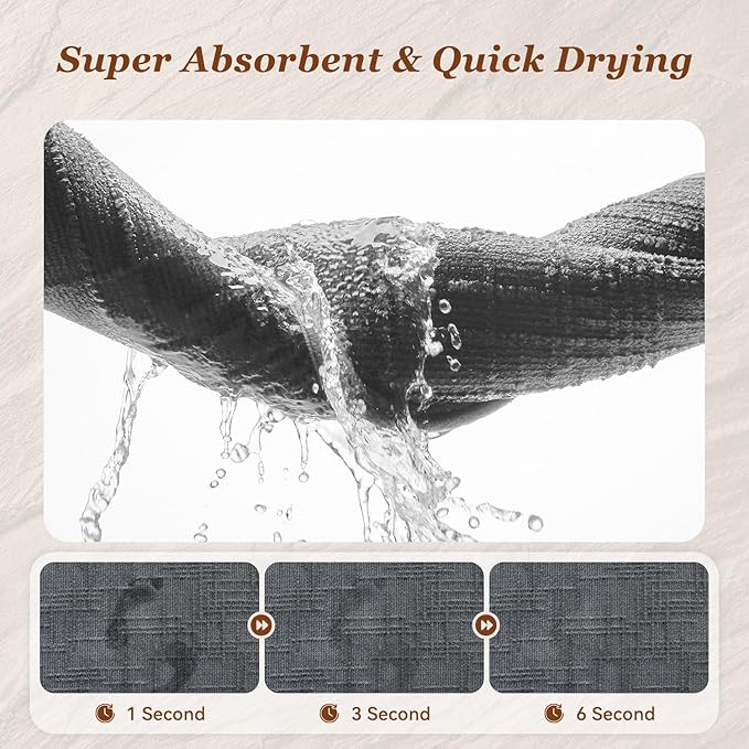 AMOAMI Bath Mat Non Slip Super Absorbent Quick Dry Bath Mats for Bathroom Floor Rubber Backing Washable Bathroom Rugs Modern Woven Jacquard Mat, Beside Tub Bath Rugs, 17" x 24", Darkgrey