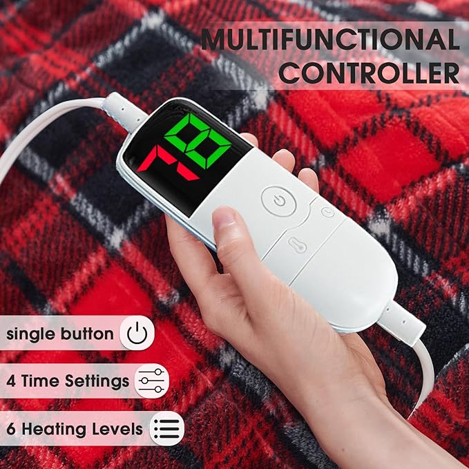 Electric Heated Blanket King Size, 90X100 Christmas Blanket with Dual Control&10 Heats Levels&Timer for Bed,Large Red Plaid Soft Sherpa Heating Blankets Warmer Gifts for Grandma Women Adults