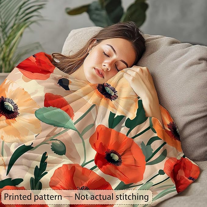 Poppy Throw Blanket, Watercolor Floral Gifts for Men and Women, All Seasons Soft Cozy Flower Home Decor for Sofa and Living Room, 40"x50"