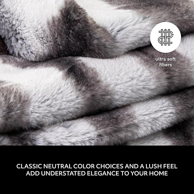 Mon Chateau 60" x 70" Embrace Foldover Faux Fur Throw, Plush Throw with 6cm Foldover for Couch, Sofa, or Bed, Ultra Soft Blanket for Sleeping or Home Decor, Meadow Loom