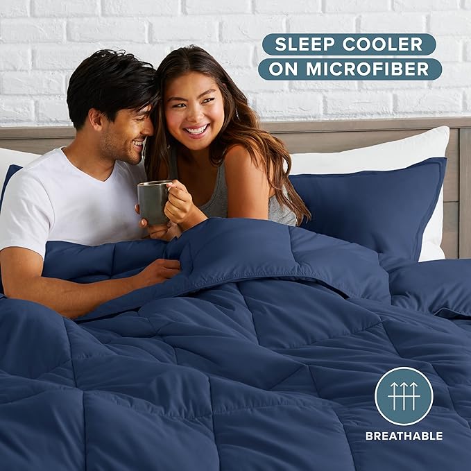 Bare Home Comforter Set - Queen Size - Ultra-Soft - Goose Down Alternative - Premium 1800 Series - All Season Warmth (Queen, Dark Blue)