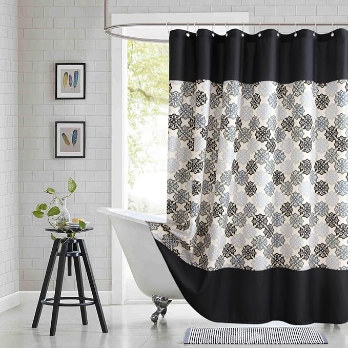 Fabric Shower Curtain 78 Inches Long, Black Beige Grey Boho Medallion Print Shower Curtains for Bathroom, 72" W x 78" H