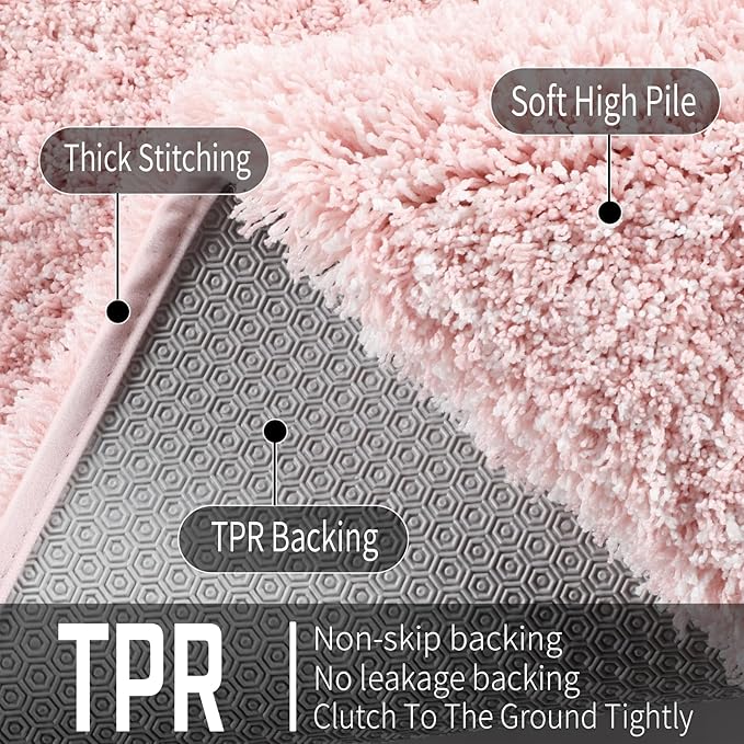 Yimobra Bathroom Rugs Non Slip Washable 36x24, Ultra Soft and Water Absorbent Bath Mats, Plush Fluffy Shower Mat Outside, Luxury Microfiber Thick Matts for Bathroom Floor/Tub, Light Pink and White