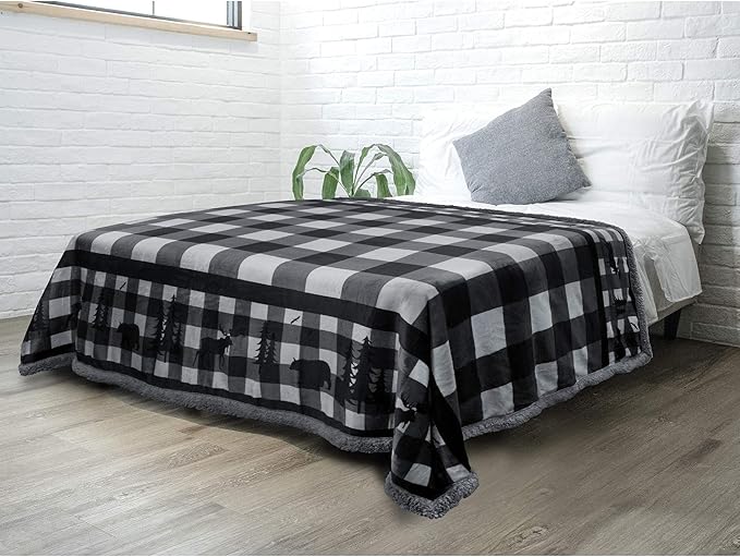Pavilia Winter Cabin Sherpa Blanket Throw Twin | Flannel Fleece Christmas Plaid Holiday Blanket Gift | Plush, Soft, Warm, Cozy, Reversible Microfiber Throw 60x80 (Grey)