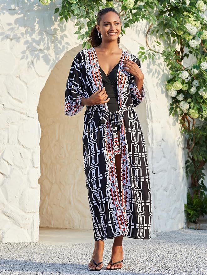 Women Casual Open Front Lightweight Cardigan Long Beach Kimono Cover Up