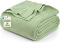 Utopia Bedding Sage Green 100% Cotton Blanket [Twin Size - 90x72 Inch] 350GSM Lightweight, Soft and Breathable Thermal Blanket for All Seasons